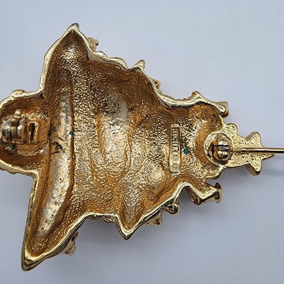 VINTAGE GOLD PLATED FAUX PEARL GARLAND CHRISTMAS TREE BROOCH SIGNED RICHELIEU - Picture 7 of 8